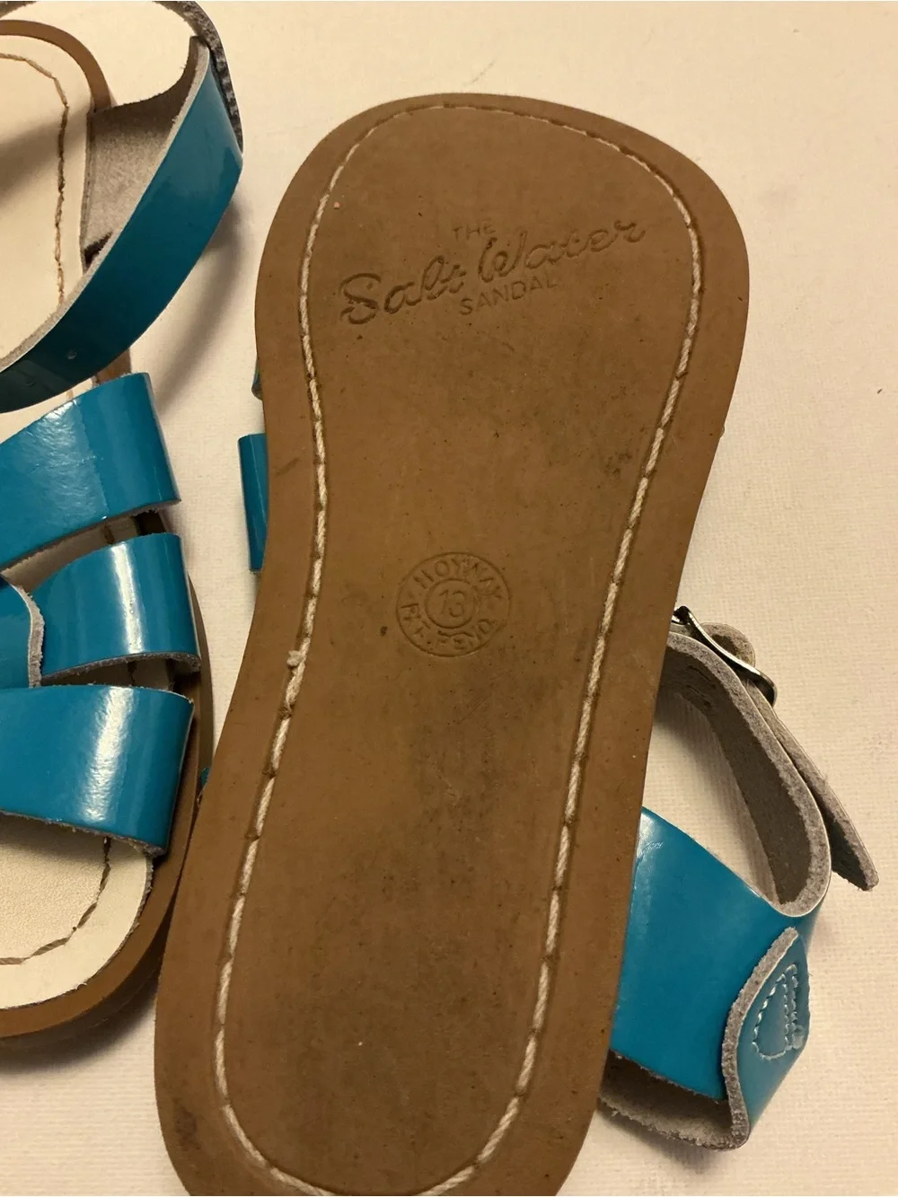Girls' Teal Patent Leather Strappy Sandals with Ankle Buckle